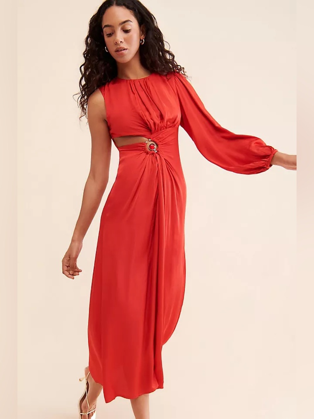 Farm Rio Red Long-Sleeve Evening Maxi Dress